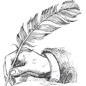 Illustration einer Hand mit Schreibfeder beim Schreiben